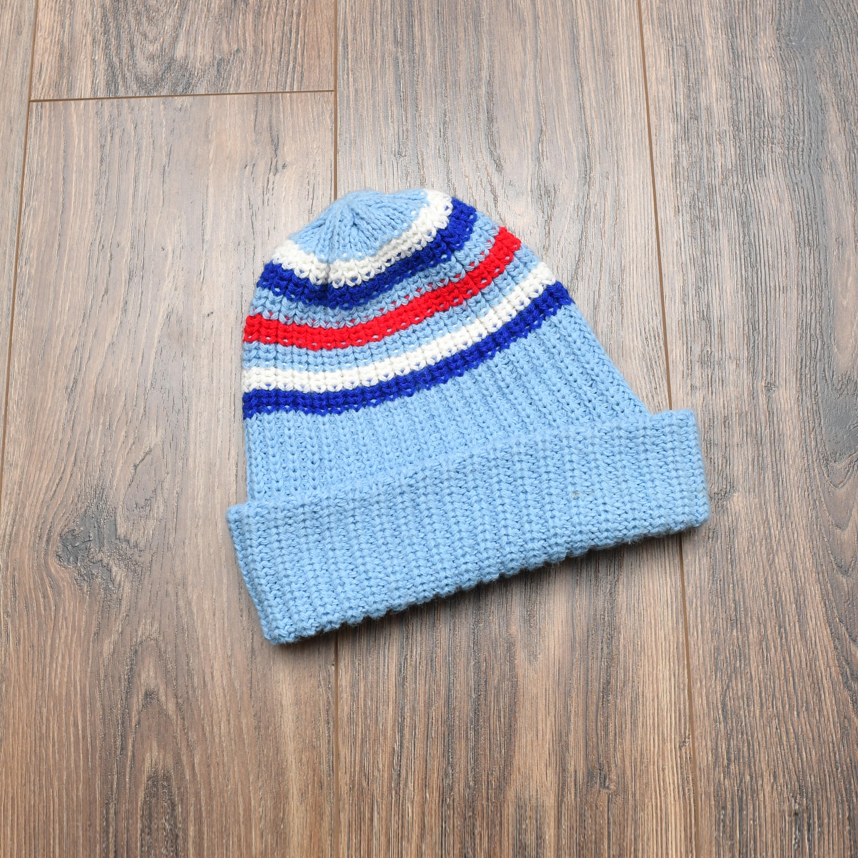 ヴィンテージ 70年代 ストライプ ニット スキーキャップ 冬用帽子 英国