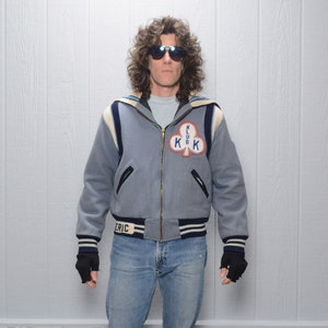 vintage 80s varsity jacket letterman jacket blue gray 1980 hooded letter jacket Kenston soccer Eric Holloway USA M/L image 2