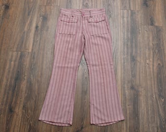 vintage 70er Jahre Schlaghose pink gestreift Jeans Schlaghose Knopfleiste Maverick 34x30