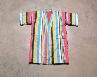 vintage 60s reversible terry robe rainbow candy stripe 1960 beach pool shave lounge dressing men menswear M/L