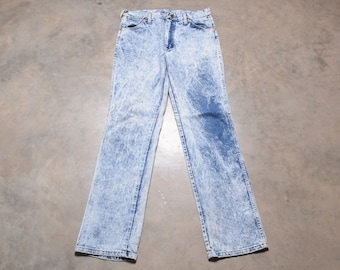 vintage 80s wrangler jeans acidwash light wash denim 1980 slim fit 32x34 tag size