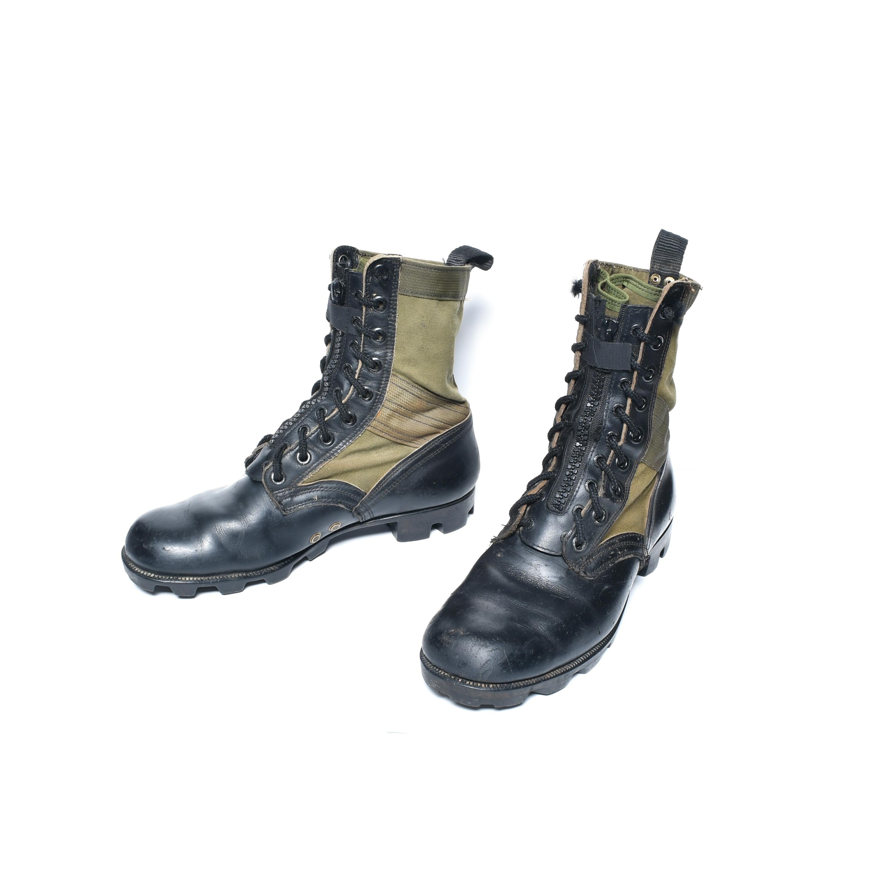 Vintage 70s Combat Boots Green Canvas Jungle Boots Zipper Lace RO