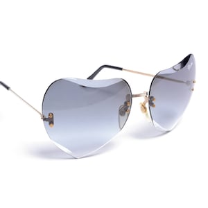vintage 70s heart sunglasses blue gray fade lens 1970 oversize sunglasses funk disco glam rock NOS Dion Diamond