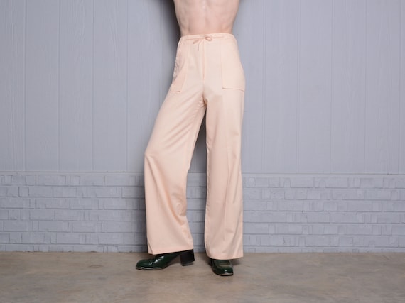 Vintage 70s Wide Leg Flare Pants High Waist Pale Pink Zip