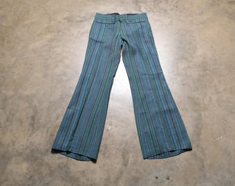 Pantalones acampanados vintage de los años 60 y 70, de color morado, azul y verde, estilo hippie, estilo bohemio, para hombre y mujer, unisex, de la marca Tads, en stock, talla 28, 28 x 31
