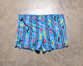 Vintage 90s Ocean Pacific Surf Shorts, Printed Cotton, Made in USA