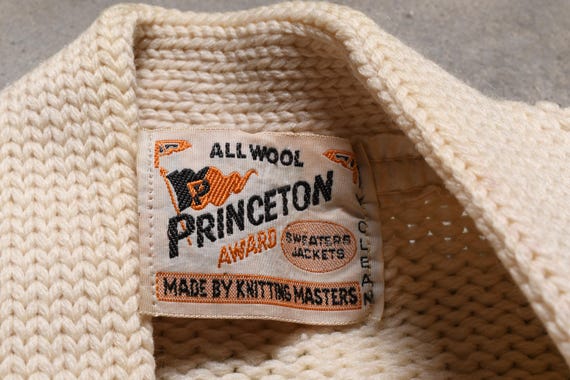 Vintage 50s Varsity Sweater White Orange V-neck Cardigan Letter