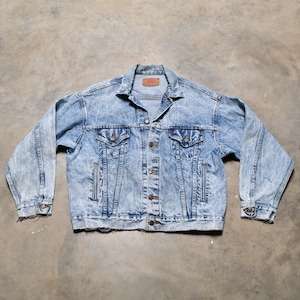 Veste en jean Levi&#39;s vintage des années 80, Levis, lavage à l&#39;acide, camionneur, homme, femme, unisexe, L/XL, États-Unis, effet vieilli