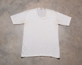 vintage 60s camisa de ropa interior térmica camiseta de manga corta camiseta de capa base M mediano hombres mujeres unisex crema blanco Calentadores
