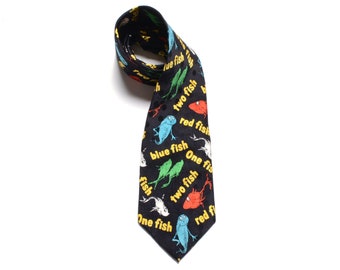 vintage 90s Dr. Seuss tie One Fish Two Fish Red Fish Blue Fish 100% silk cartoon necktie