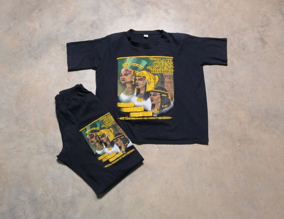 Vintage 90s Black Queen T-shirt Pant Set Africa Pan-african 1990
