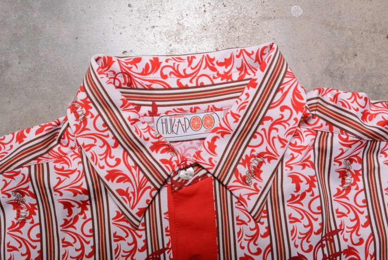 Vintage 70s Disco Shirt Allover Print Huck-a-poo Nylon Dress Shirt ...
