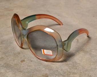 vintage 60s sunglasses Samco Italy clear blue green brown plastic frames oval bugeye oversize 1960 eyewear NOS deadstock