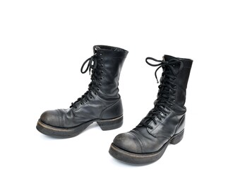 Vintage 50s US Army Issue Combat Boots Black Leather Paratrooper
