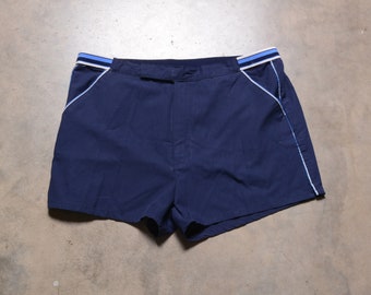 vintage 70s 80s Royal Knight trunks blue white stripe waistband tennis shorts gym athletic 36-40 waist 1970 1980 men women unisex