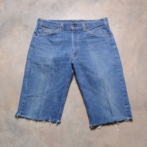 vintage 70s jean shorts cutoff shorts cut off denim shorts 1970 men women unisex shorts 34 waist knee length Talon 42