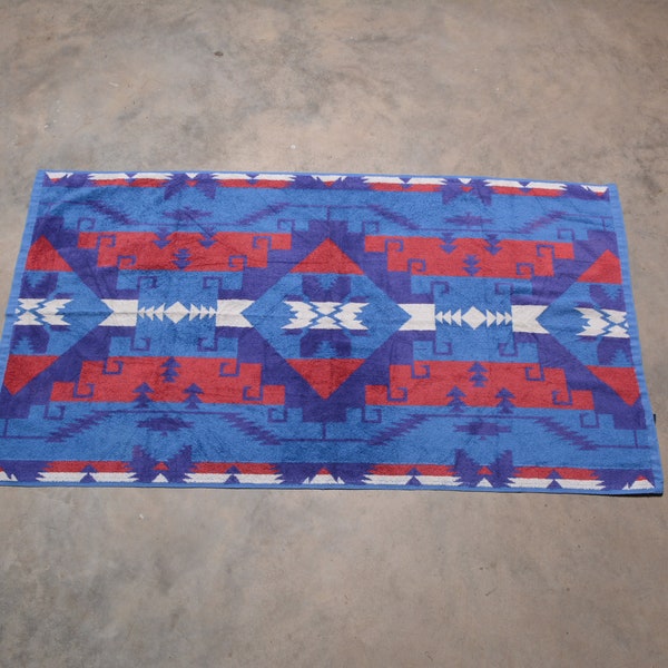 vintage 80s 90s beach towel Ralph Lauren Aztec Southwestern Navajo red white blue home decor made in USA