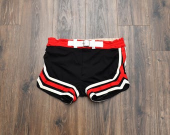 vintage 50s althletic shorts red black white belt waist 1950 Speedline 36-38 waist