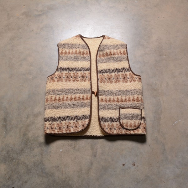 vintage 70s shearling vest hippie boho folk ethnic stripe pattern 1970 men women unisex L/XL Made in Germany
