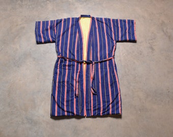 vintage 60s reversible terry robe red white blue stripe 1960 beach pool shave lounge dressing men menswear M/L