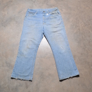 vintage 70s Lee Riders jeans light wash 1970 bootcut flare Talon 42 zipper distressed thrashed 36 waist 36S short 36x27
