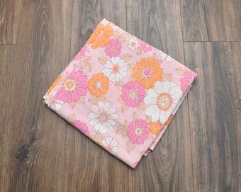 Lenzuolo matrimoniale king size con stampa floreale vintage anni '60 e '70, biancheria da letto di metà secolo, tessuto con stampa floreale, motivo Fieldcrest