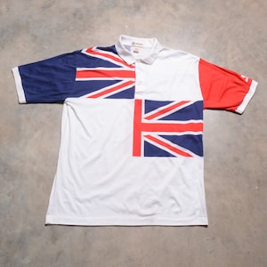 vintage 90s Union Jack flag polo shirt red white blue 1990 men women unisex L/XL
