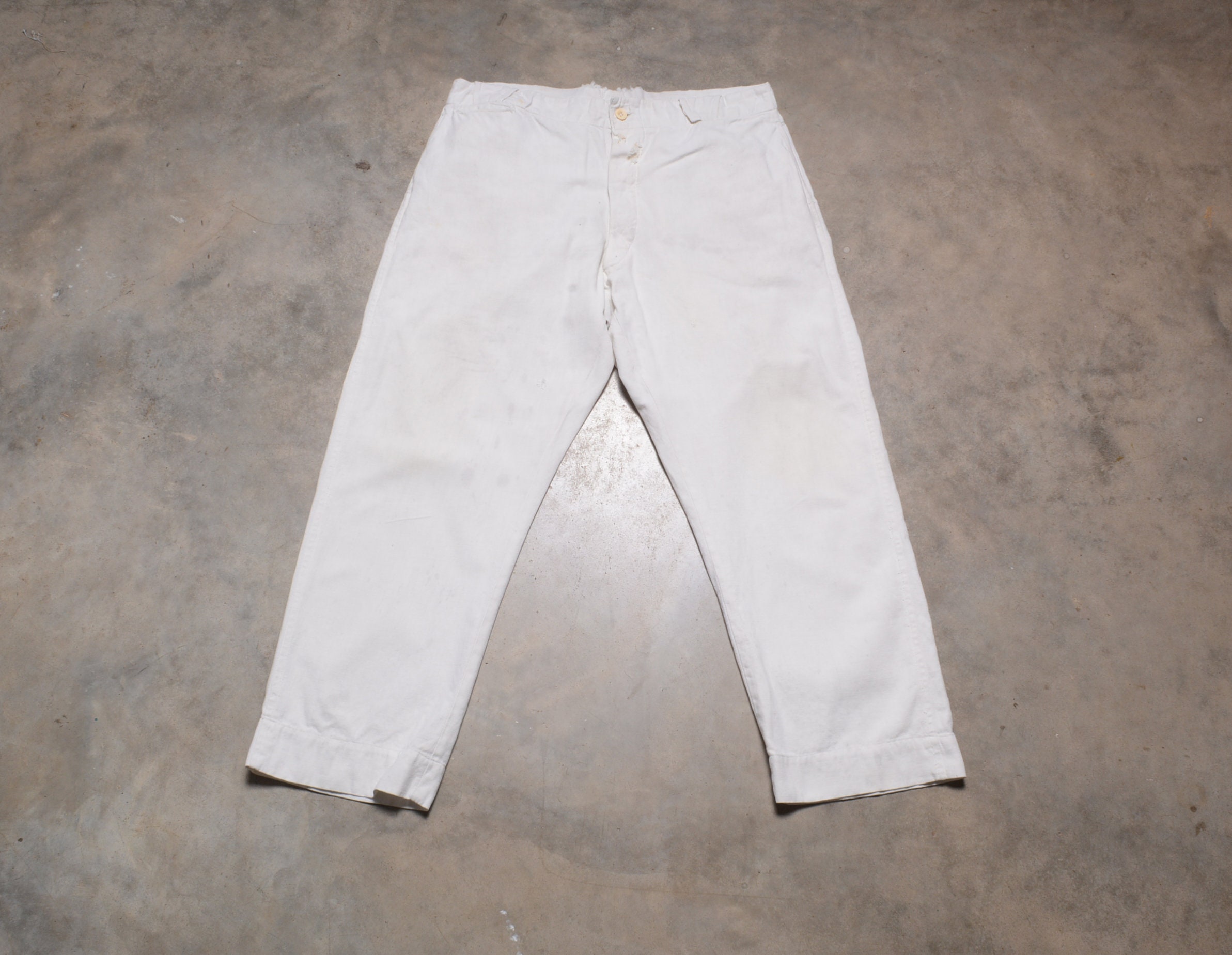 Vintage 00s 10s White Linen Pants Flat Front Loose Fit 1910 Vintage 00s 10s White Linen Pants Flat Front Loose Fit 1910