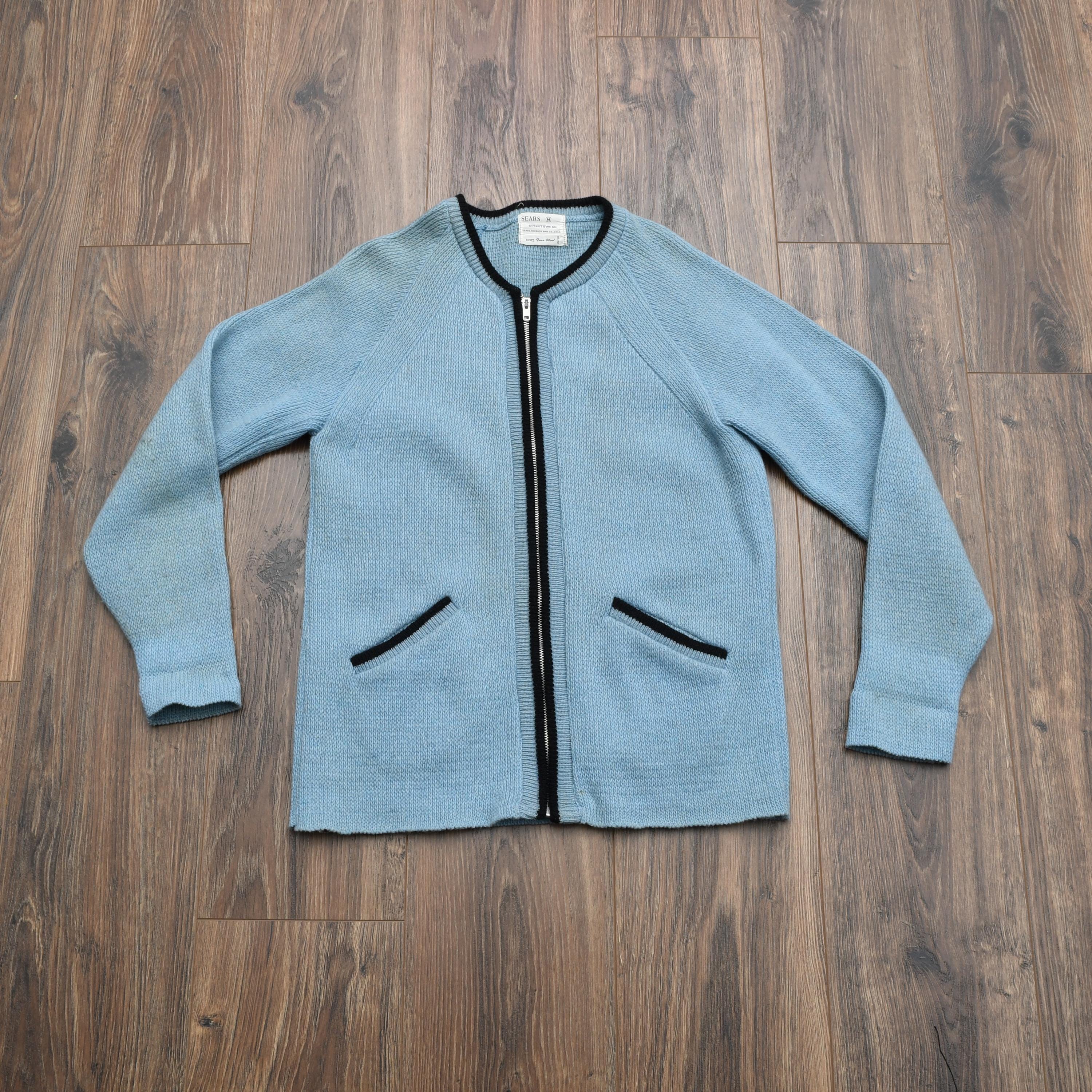 トップス 60s wool zip cardigan Vintage 60s Cardigan Sears Wool Zip up Sweater 1960 Men Menswear M