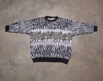 vintage 80s sweatshirt Zebra stripe crop sleeve allover AOP 1980 men women unisex S/M