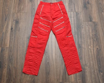Pantalones de paracaídas vintage Vincente Nesi de los años 80, estilo punk breakdance, de nailon con bolsillos y cremallera, cintura 26 de Thriller Michael Jackson.