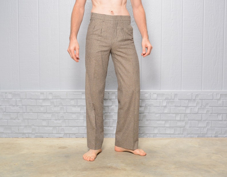 vintage 70s 80s Member/'s Only Euope Craft wool pants oatmeal tan khaki tweed dress slacks pleat waist 1970 1980 men menswear 30x31 slimfit