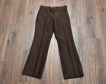 vintage 70s flare leg pants brown polyester trousers 30 waist 30x30
