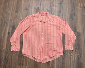 vintage 70s dress shirt yellow pink red stripe dagger collar 1970 Prange's men menswear XL