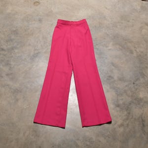 vintage 70s bellbottom pants pink polyester wide leg flare 1970 hippie boho pants Put On 25 waist long tall high waist