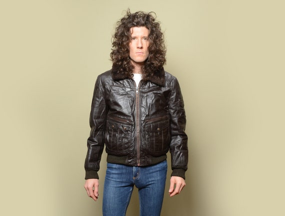 vintage 70s Chess King flight jacket brown leather