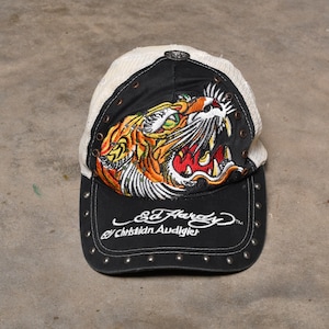 Vintage 00s Ed Hardy Hat Christian Audigier Tiger 2000 Y2k
