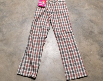 Vintage 70s Flare Leg Plaid Pants Red White Black Check Boy Girl