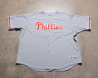 camisa de beisebol vintage Phillies Jim Thome 00s y2k Majestic away cinza 25 #25 4X XXXXL