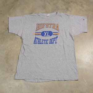 vintage 80s Hofstra Athletic Dept XL t-shirt heather gray rayon blend tee shirt 1980 soft vintage Champion