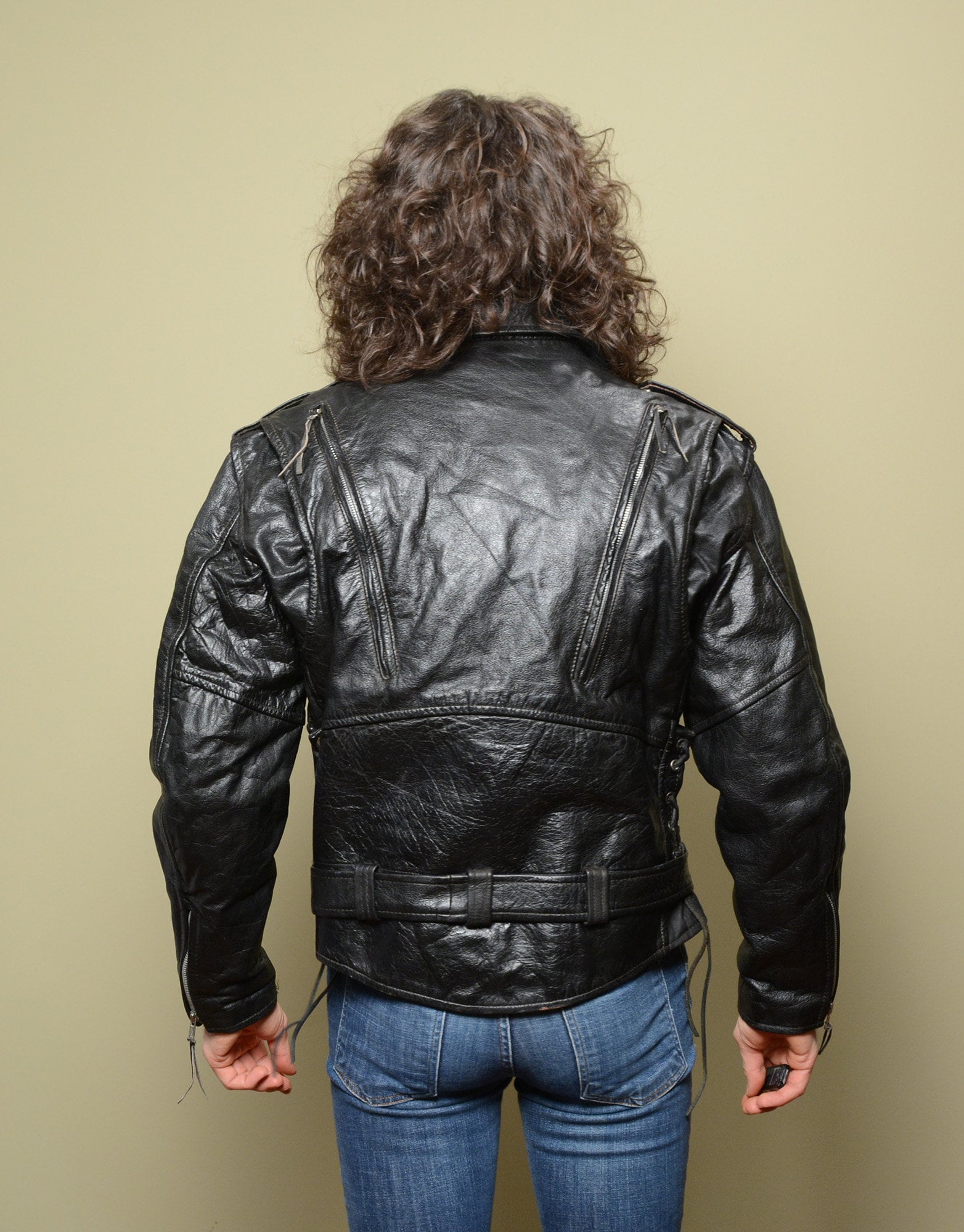 Vintage 80s Leather Motorcycle Jacket SHAF Zip Out Thinsulate