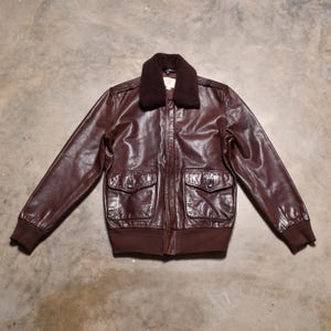 Vintage Brooks Brothers Leather Red Fleece Flight Jacket Brown