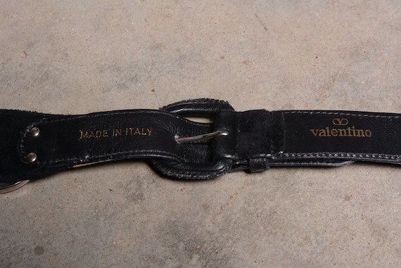 Vintage Valentino Belt Black Suede Rhinestone Horseshoe Equestrian