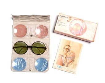 vintage 60s Amica sunglasses Amico Photochromatic Italo Cremona overisze round mod Twiggy 1960 fashion style green blue pink lens