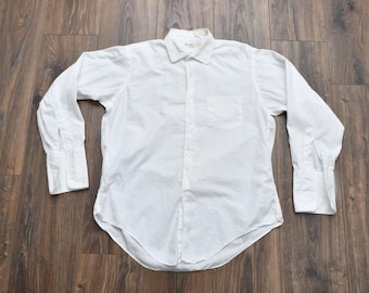 Camisa social branca vintage dos anos 60 com punho francês, Roos Atkins Mr. White, tamanho 15,5 (32).