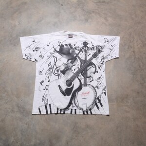 Vintage 90er Jahre Country Music T-Shirt bedruckt mit AOP-T-Shirt Nashville Music City L large Front Back Design Charley Pride