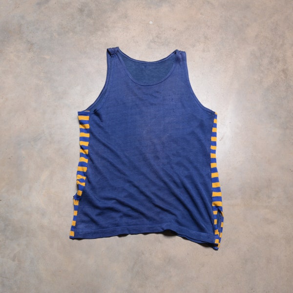 vintage 40s 50s tank top jersey basketball track field 1940 1950 gym athletic blue yellow stripe XS/S