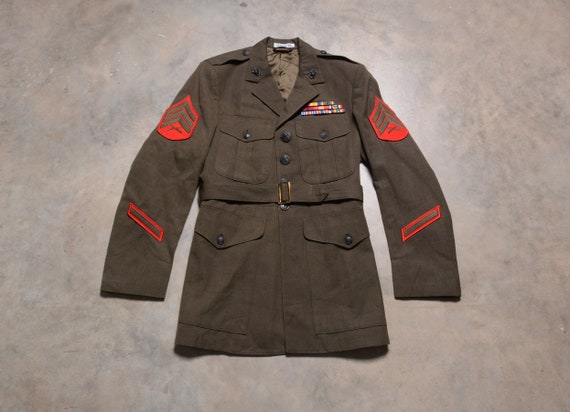 Vintage USMC Marines Jacket Belted Coat United States Marine