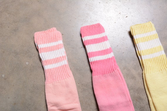 vintage 80s tube socks pastel yellow pink peach w… - image 2