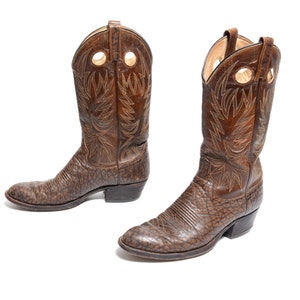 Vintage Dan Post Brown Leather Cowboy Boot Country Western  display picture 1